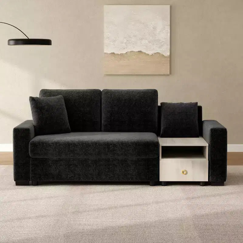 Christopher Knight Home Arvi 79.3'' Modern Chenille Upholstered Loveseat with Console, Storage Armrest and Pillows
