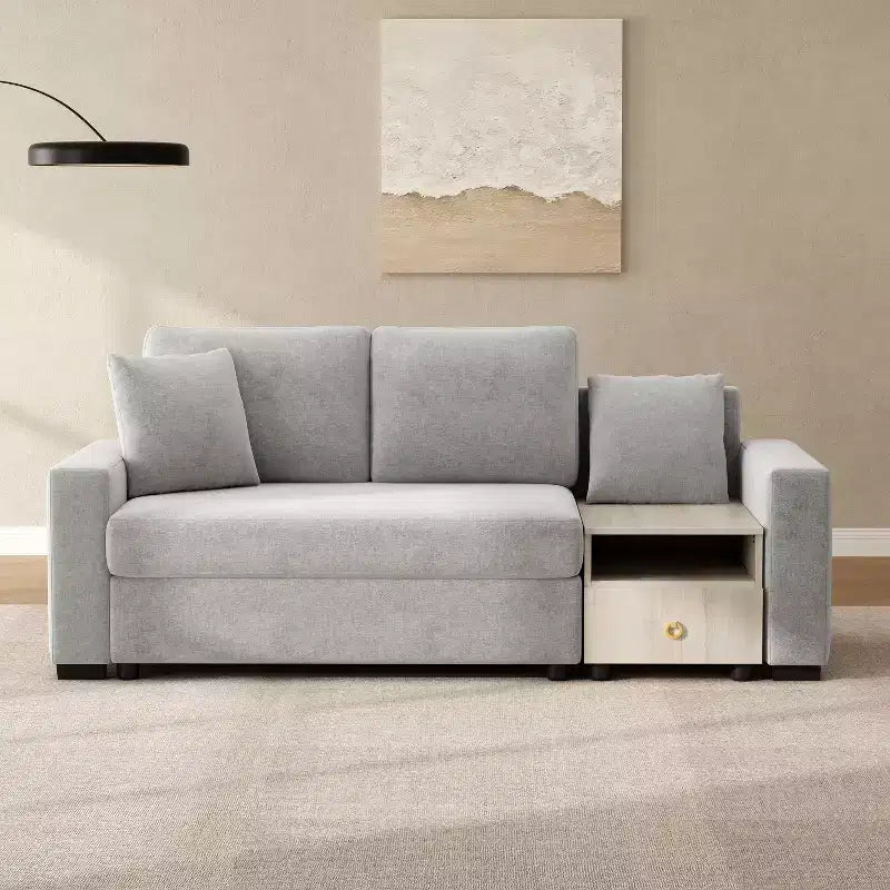 Christopher Knight Home Arvi Causeuse moderne en chenille de 79,3 po avec console, accoudoir de rangement et oreillers