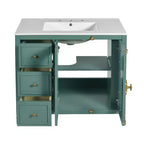 Meuble-lavabo de salle de bain 36 po avec rangement, armoire de plancher de salle de bain en bois avec tiroirs et portes à fermeture amortie,