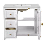 Meuble-lavabo de salle de bain 36 po avec rangement, armoire de plancher de salle de bain en bois avec tiroirs et portes à fermeture amortie,
