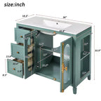 Meuble-lavabo de salle de bain 36 po avec rangement, armoire de plancher de salle de bain en bois avec tiroirs et portes à fermeture amortie,