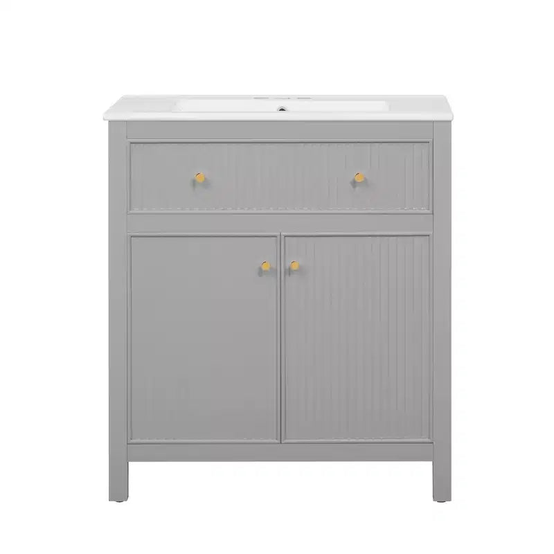 Meuble-lavabo de salle de bain de 30 po avec évier, armoire de rangement de salle de bain avec tiroirs et portes à fermeture douce, meuble-lavabo simple, gris