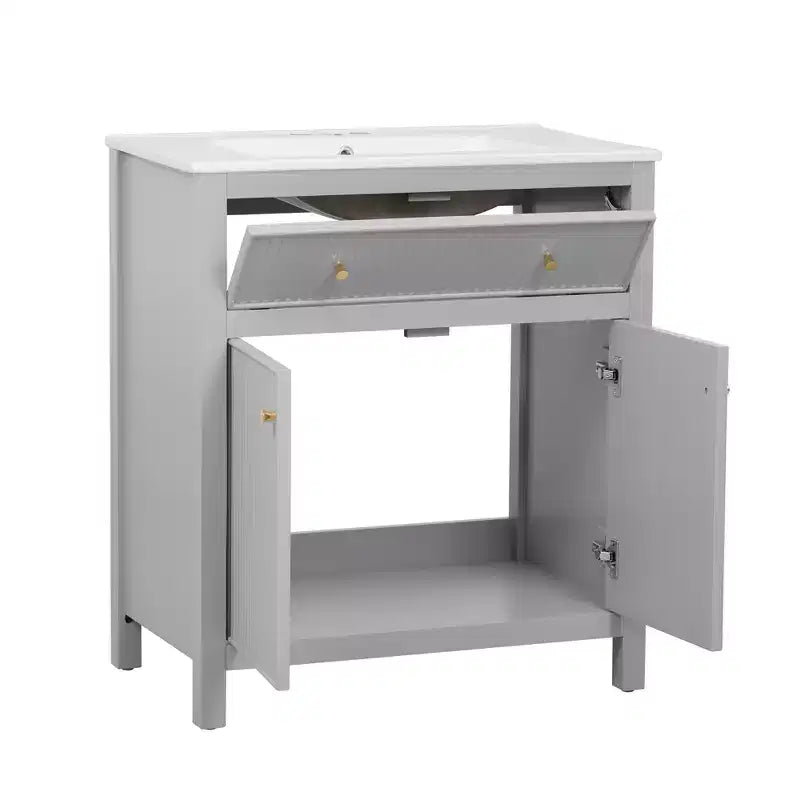Meuble-lavabo de salle de bain de 30 po avec évier, armoire de rangement de salle de bain avec tiroirs et portes à fermeture douce, meuble-lavabo simple, gris