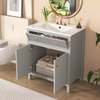 Meuble-lavabo de salle de bain de 30 po avec évier, armoire de rangement de salle de bain avec tiroirs et portes à fermeture douce, meuble-lavabo simple, gris
