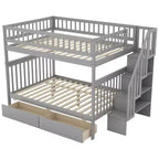 Lit superposé Whisen double sur double avec deux tiroirs et escalier de rangement