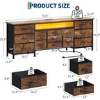 Meuble TV long Acekool à 13 tiroirs avec prise de courant, grand meuble de rangement pour chambre, salon, entrée
