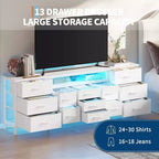Meuble TV long Acekool à 13 tiroirs avec prise de courant, grand meuble de rangement pour chambre, salon, entrée