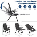 Fauteuil pliant d'extérieur avec accoudoirs et repose-pieds, inclinable multiposition (10 positions), portable pour jardin, camping