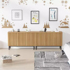 Meuble Buffet avec Portes Cannelées, Armoire de Rangement Moderne en Bois avec Étagère Réglable, Bar à Café Autoportant pour Salle à Manger, Salon