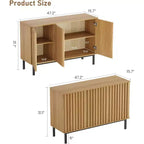 Meuble Buffet avec Portes Cannelées, Armoire de Rangement Moderne en Bois avec Étagère Réglable, Bar à Café Autoportant pour Salle à Manger, Salon
