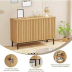 Meuble Buffet avec Portes Cannelées, Armoire de Rangement Moderne en Bois avec Étagère Réglable, Bar à Café Autoportant pour Salle à Manger, Salon
