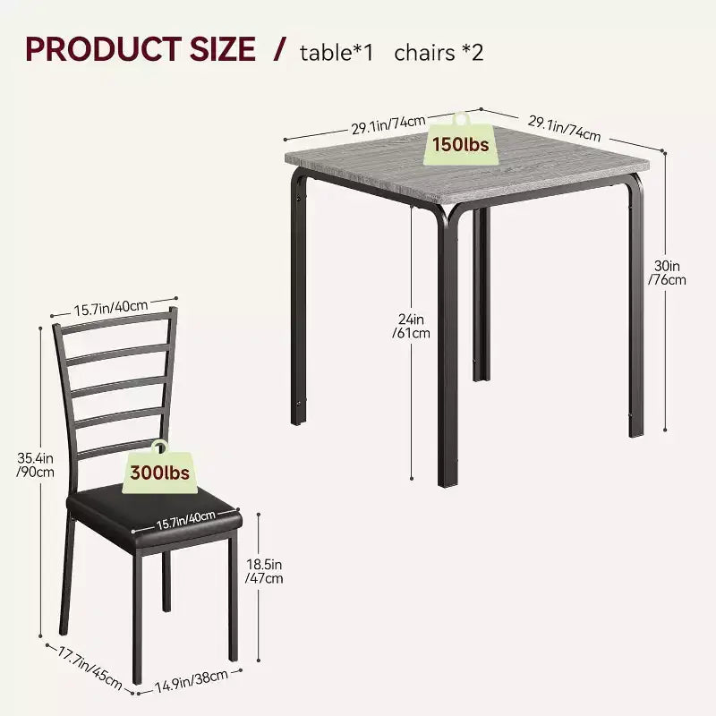 Ensemble table à manger pour 2 personnes avec repose-pieds et dossier, ensemble table de bar avec 3 chaises rembourrées, ensemble table et chaises de bar