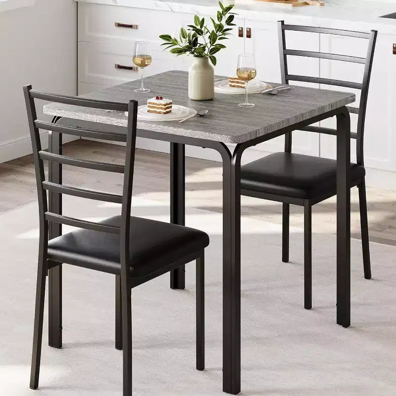 Dining Table Set for 2 W/Footrest & Backrest, Bar Table Set with 3 Upholstered Chairs, Bar Table and Chairs Set