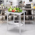 Table de travail en acier inoxydable avec roues, établi commercial robuste, réglable, convient aux restaurants, cuisines, bars, garages