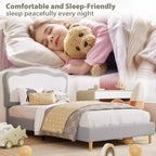Lit Coolmee Magic Ring en polaire sherpa, pieds en bois massif supportant jusqu'à 158 kg, lattes en MDF avec velcro, silencieux, assemblage sans outils pour enfants, gris