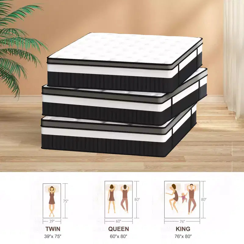 Matelas Queen, matelas hybride en mousse à mémoire de forme au gel de 14 pouces livré en boîte, conception rafraîchissante et respirante, soulagement de la pression zoné, sensation de fermeté moyenne