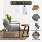 Fauteuil basculant avec structure en métal, chaise de salon moderne et confortable, fauteuil de lecture rembourré avec coussin en mousse déchiquetée, fauteuil surdimensionné