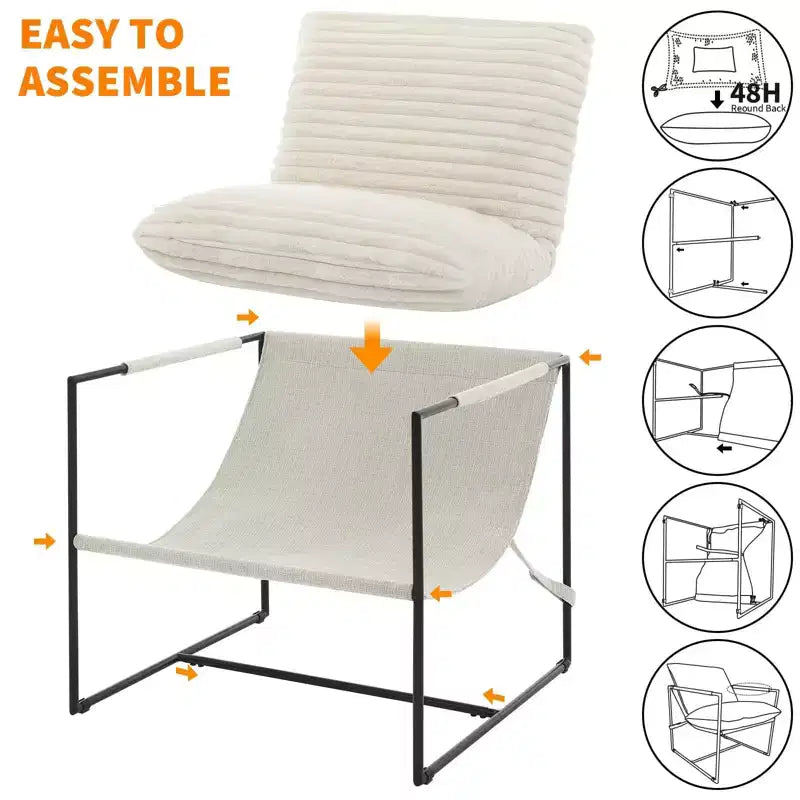 Fauteuil basculant avec structure en métal, chaise de salon moderne et confortable, fauteuil de lecture rembourré avec coussin en mousse déchiquetée, fauteuil surdimensionné