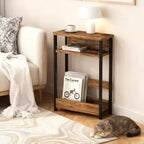 Table d'appoint industrielle étroite à 3 niveaux – Table de bout peu encombrante avec étagères de rangement et porte-revues pour salon ou chambre à coucher