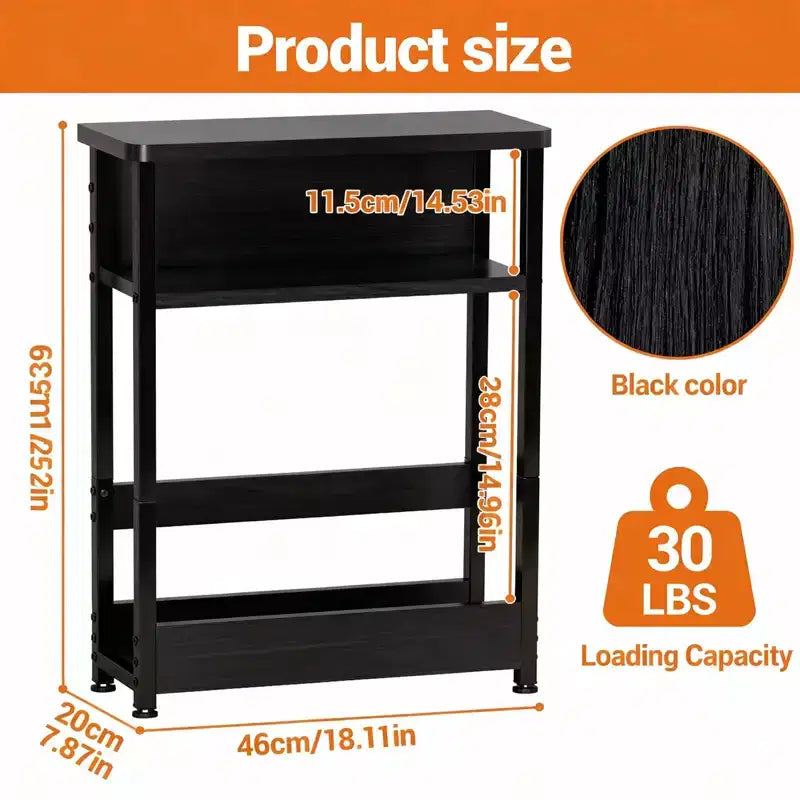 Table d'appoint industrielle étroite à 3 niveaux – Table de bout peu encombrante avec étagères de rangement et porte-revues pour salon ou chambre à coucher