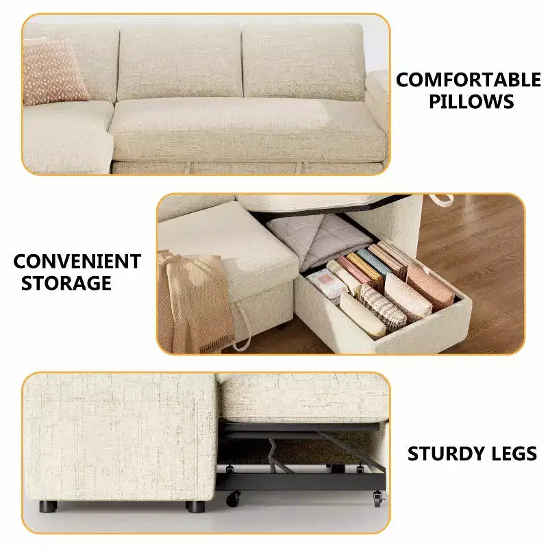 Canapé-lit Dyonery 82, canapé inclinable en forme de L avec méridienne de rangement réversible, assemblage sans outils