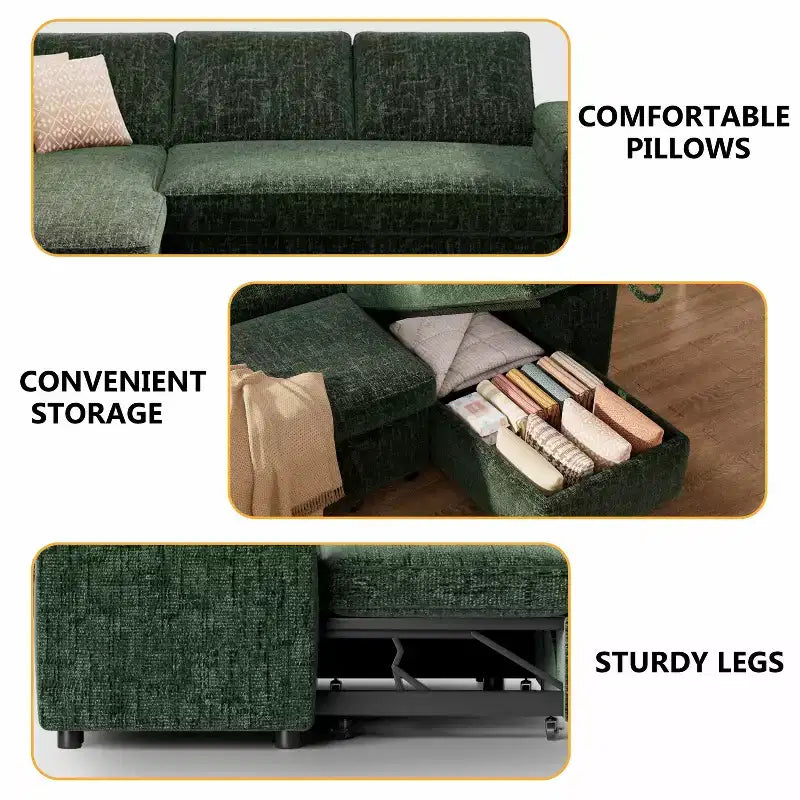 Canapé-lit Dyonery 82, canapé inclinable en forme de L avec méridienne de rangement réversible, assemblage sans outils