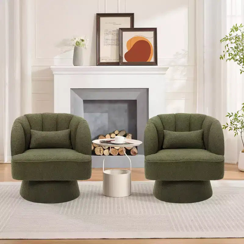 Fauteuil pivotant moderne à 360°, en tissu polaire, avec oreiller moelleux, fauteuil de lecture rond pour salon, chambre à coucher