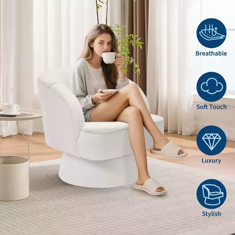 Fauteuil pivotant moderne à 360°, en tissu polaire, avec oreiller moelleux, fauteuil de lecture rond pour salon, chambre à coucher