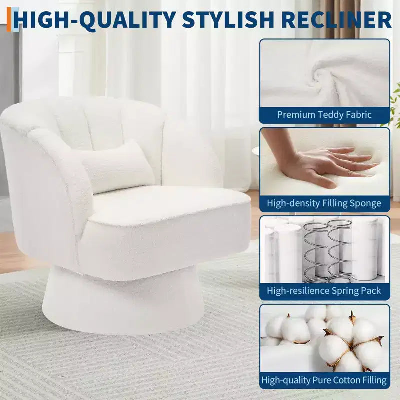 Fauteuil pivotant moderne à 360°, en tissu polaire, avec oreiller moelleux, fauteuil de lecture rond pour salon, chambre à coucher