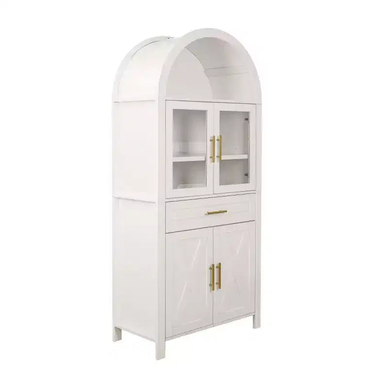 Meuble de rangement autoportant avec porte en verre arquée de 180 cm de haut pour cuisine, salle à manger ou salon - Panipeachy