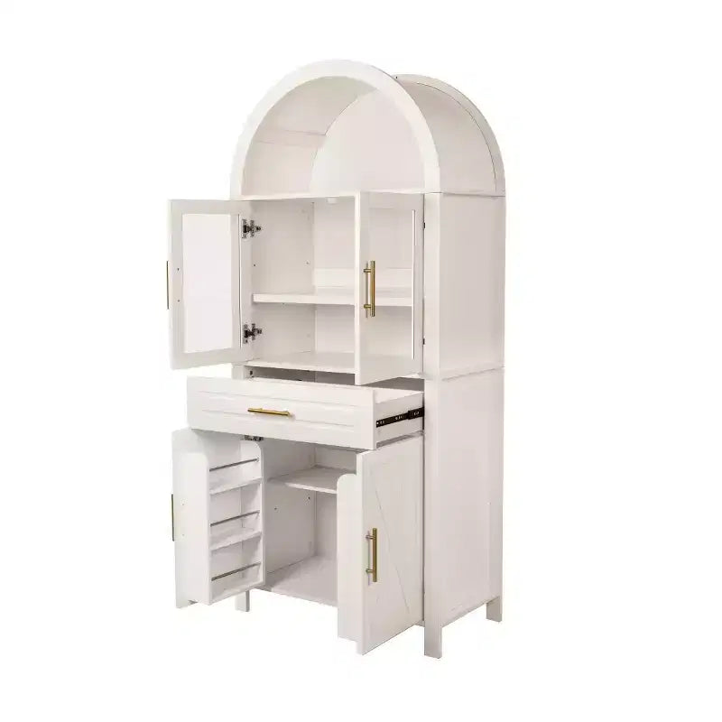Meuble de rangement autoportant avec porte en verre arquée de 180 cm de haut pour cuisine, salle à manger ou salon - Panipeachy