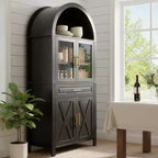 Meuble de rangement autoportant avec porte en verre arquée de 180 cm de haut pour cuisine, salle à manger ou salon - Panipeachy