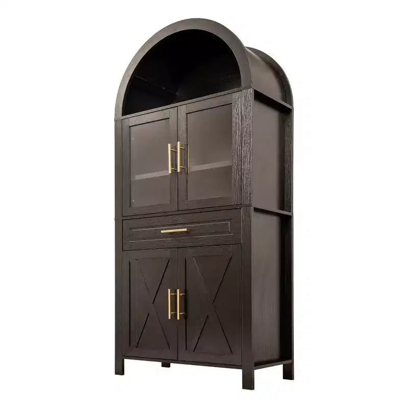 Meuble de rangement autoportant avec porte en verre arquée de 180 cm de haut pour cuisine, salle à manger ou salon - Panipeachy