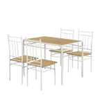 Ensemble de table à manger 5 pièces FurnitureR avec 4 chaises, ensemble de salle à manger de cuisine peu encombrant, plateau en bois et cadre en métal, facile à nettoyer pour la maison, le restaurant, la salle de classe