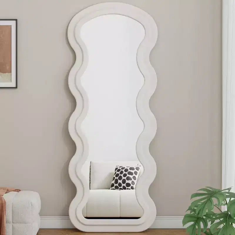 TUYOHW Grand miroir sur pied, miroir de courtoisie en flanelle avec cadre en bois pour dressing, vestiaire