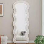 TUYOHW Grand miroir sur pied, miroir de courtoisie en flanelle avec cadre en bois pour dressing, vestiaire