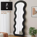 TUYOHW Grand miroir sur pied, miroir de courtoisie en flanelle avec cadre en bois pour dressing, vestiaire
