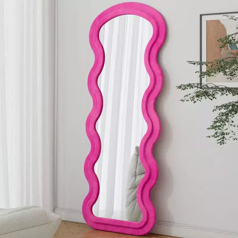 TUYOHW Grand miroir sur pied, miroir de courtoisie en flanelle avec cadre en bois pour dressing, vestiaire