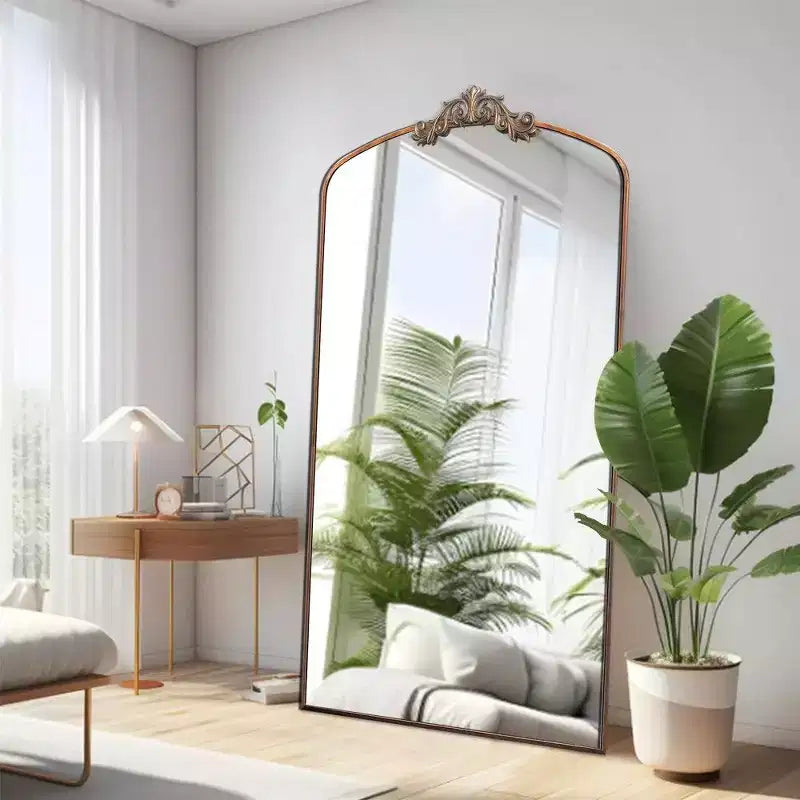 TUYOHW 66x36 Miroir arqué pleine longueur avec cadre métallique, grand miroir mural ou sur pied pour chambre à coucher, salon