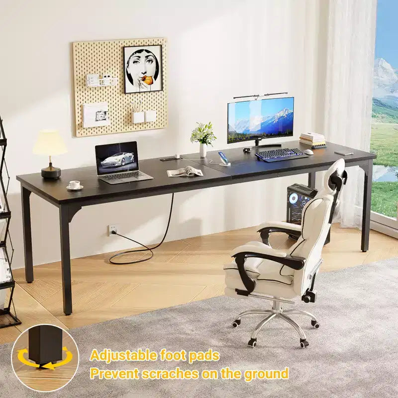 Besiost Bureau d'ordinateur rectangulaire de 78,8'' de large, plan de travail en bois