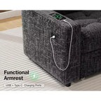 Canapé d'angle modulable 5 places Dyonery pour petits espaces, avec lit gigogne, rangement, ports USB et fonction d'inclinaison.