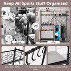 Organisateur d'équipement sportif Gymax avec support pour tapis de yoga, panier de ballons et étagères réglables et roulettes pivotantes verrouillables pour garage, gymnase, sous-sol