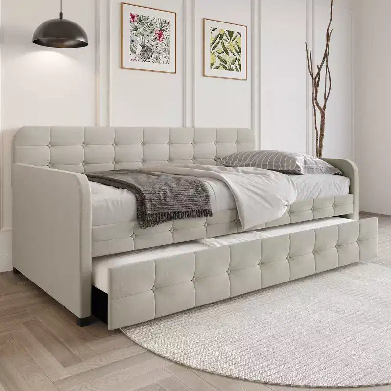 Lit de repos jumeau ChaletPosh en lin avec lit gigogne