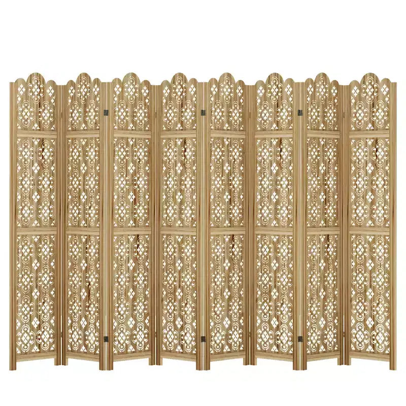 PexFix Paravent sculpté Séparateur de pièce pliant avec motif de pièces de cuivre pour la maison, le bureau, le jardin, la terrasse, en bois de paulownia
