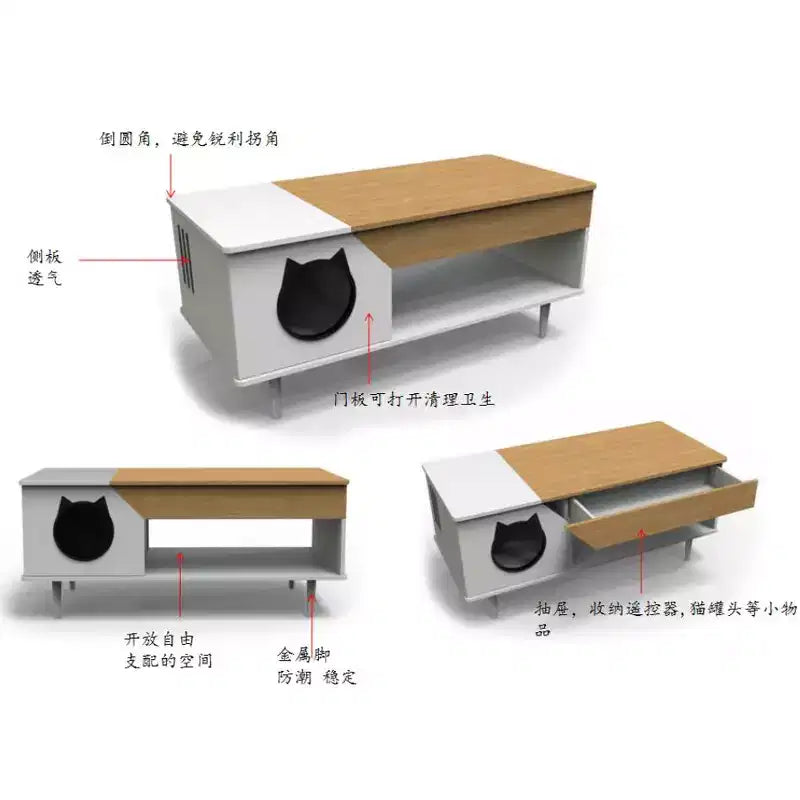 Meuble de litière pour chat en aggloméré couleur bois - Table basse
