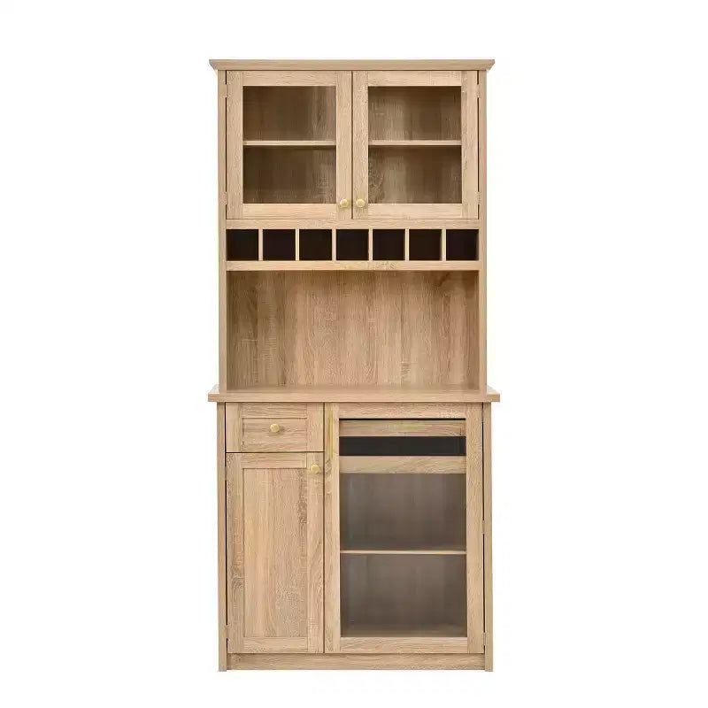 Meuble de rangement haut de cuisine de 190,5 cm avec portes vitrées, buffet autoportant pour cuisine, salle à manger ou salon - Panipeachy