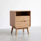 Table de chevet moderne en chêne massif avec 2 tiroirs, Table de chevet de style Mid-Century avec rangement, Table de chevet compacte en bois pour chambre à coucher - Panipeachy