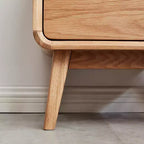 Table de chevet moderne en chêne massif avec 2 tiroirs, Table de chevet de style Mid-Century avec rangement, Table de chevet compacte en bois pour chambre à coucher - Panipeachy