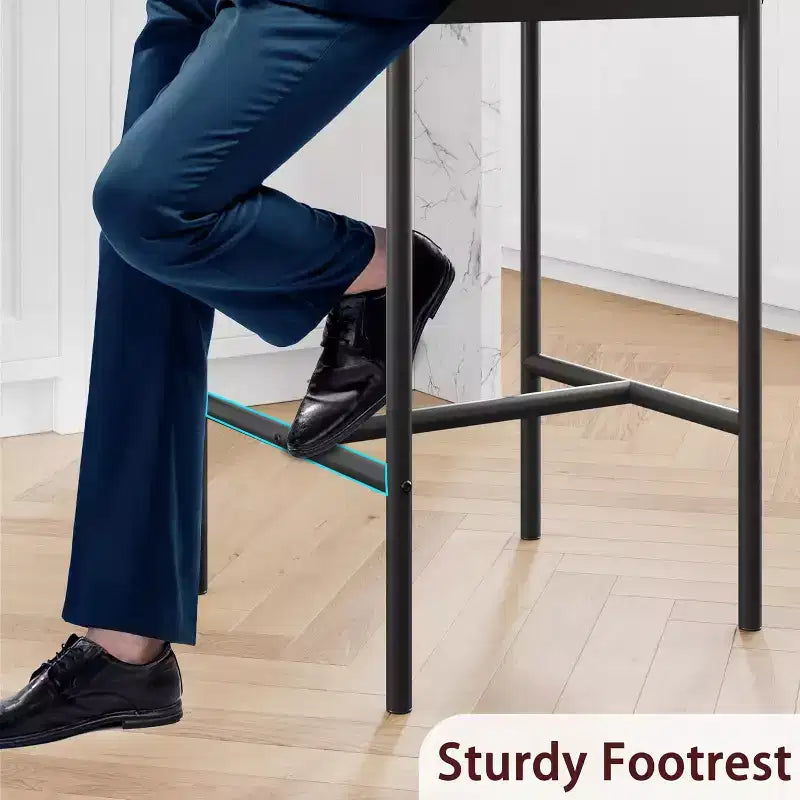 Lot de 2 tabourets de bar à hauteur de comptoir avec repose-pieds et dossier – Tabourets de bar de cuisine en cuir PU pour îlot, comptoir, appartement – Noir classique
