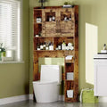 Over Toilet Storage Cabinet with Adjustable Shelves, Tall Bathroom Cabinet with Glass Doors, Freestanding Toilet Organizer for Bathroom